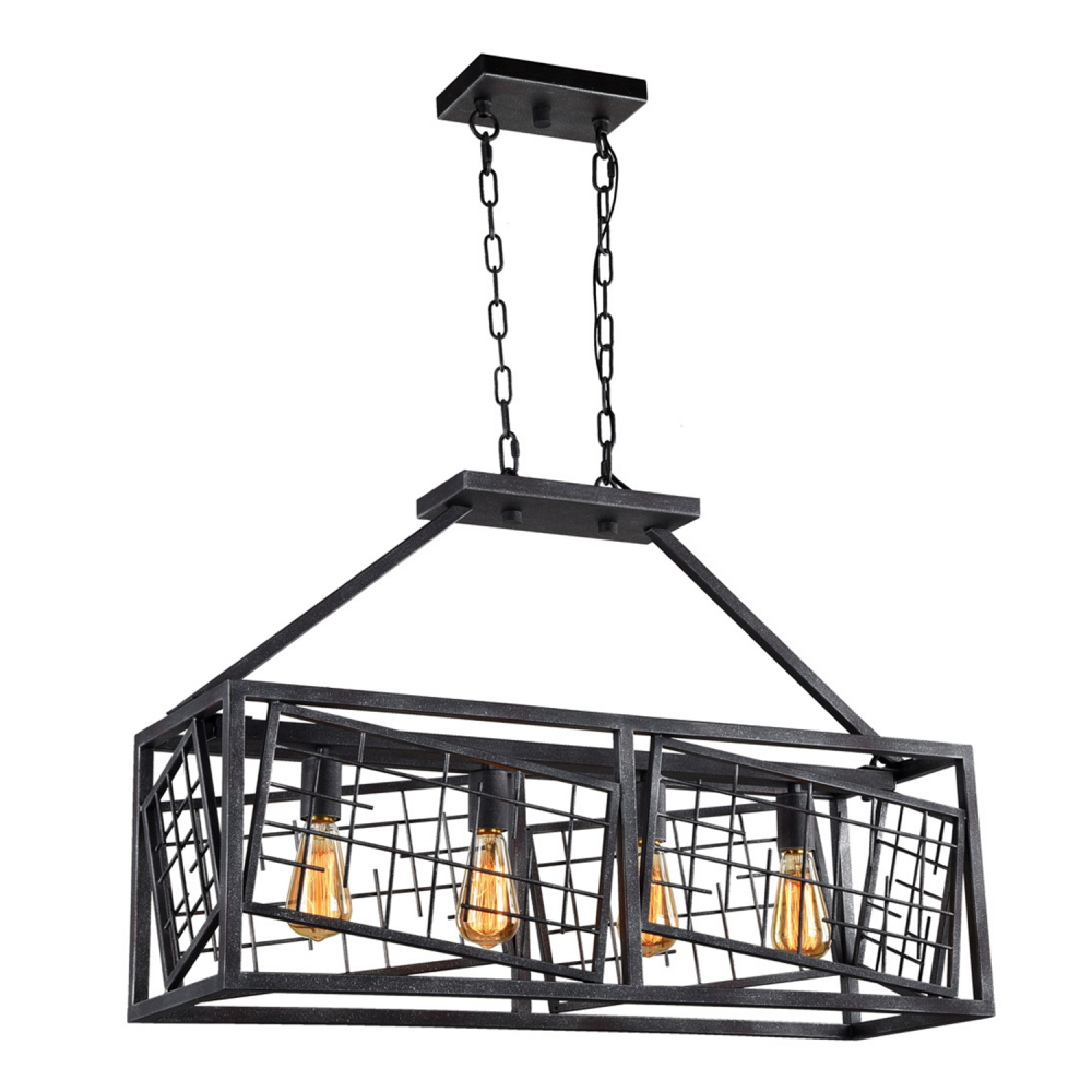 4-Light 33&#34; Rectangular Cage Chandelier