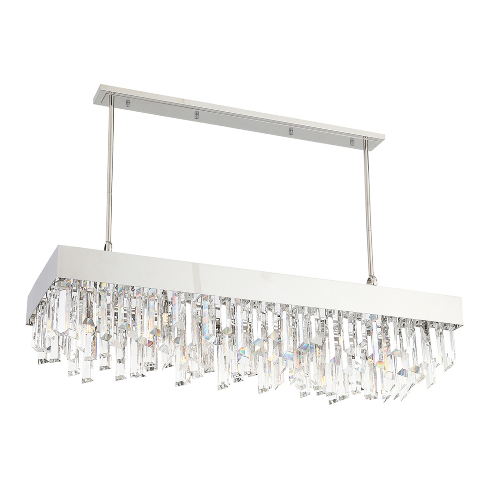 12-Light 48&#34; Polished Nickel Metal Shade Crystal Chandelier