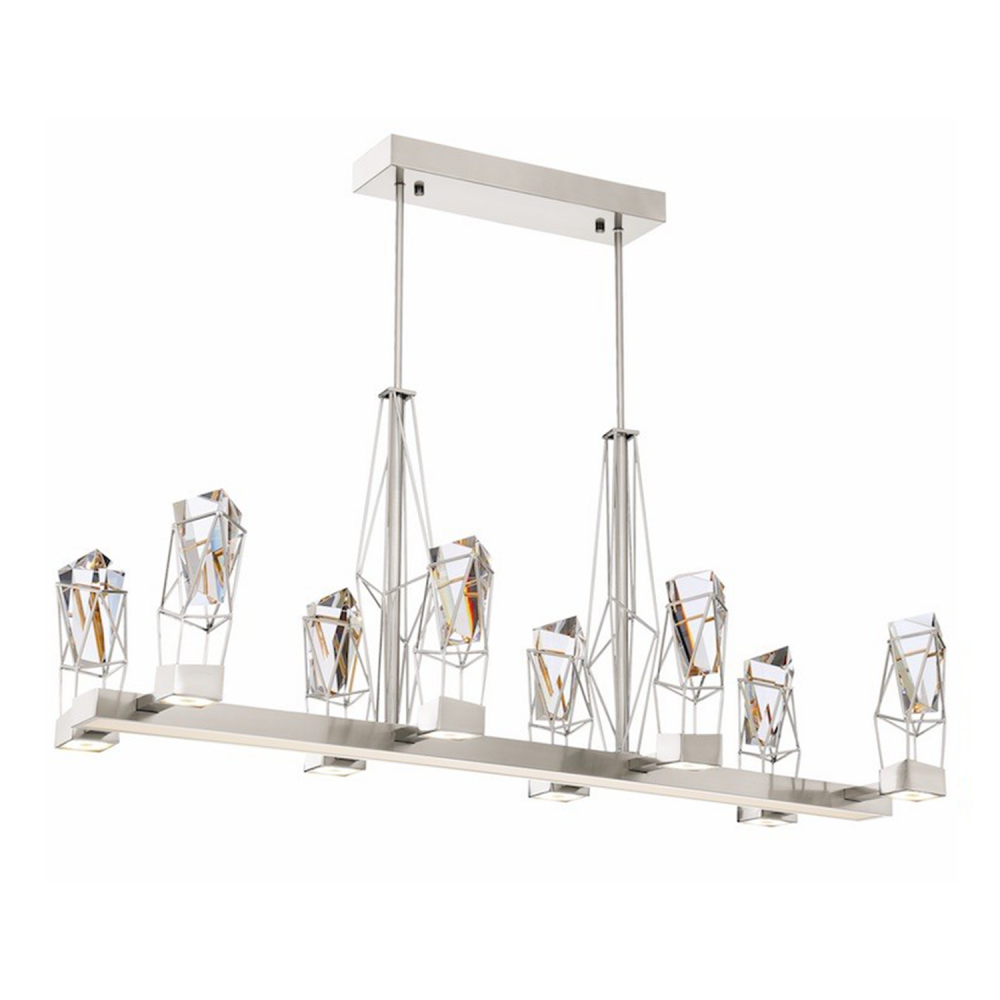 Duo 6-Light LED 48&#34; Geometric Linear Satin Nickel Crystal Chandelier