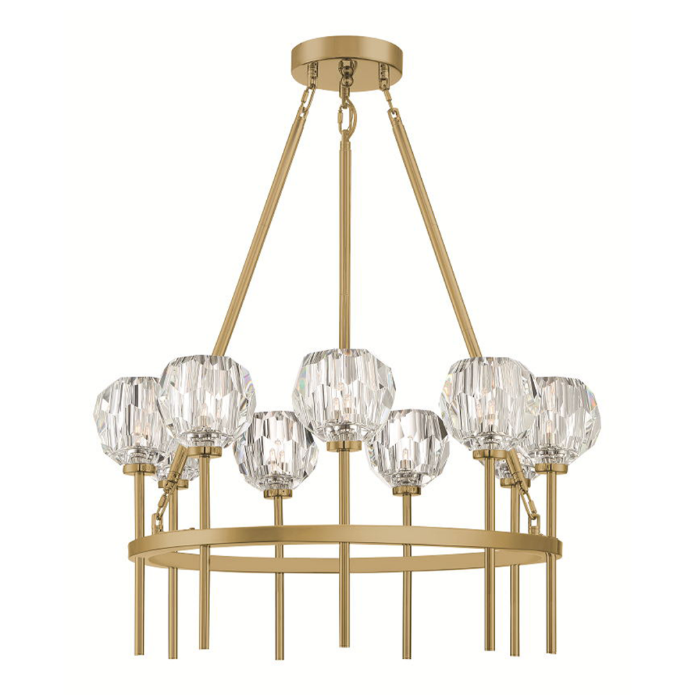 9-Light 26&#34; Modern Candle Style Aged Brass Crystal Chandelier