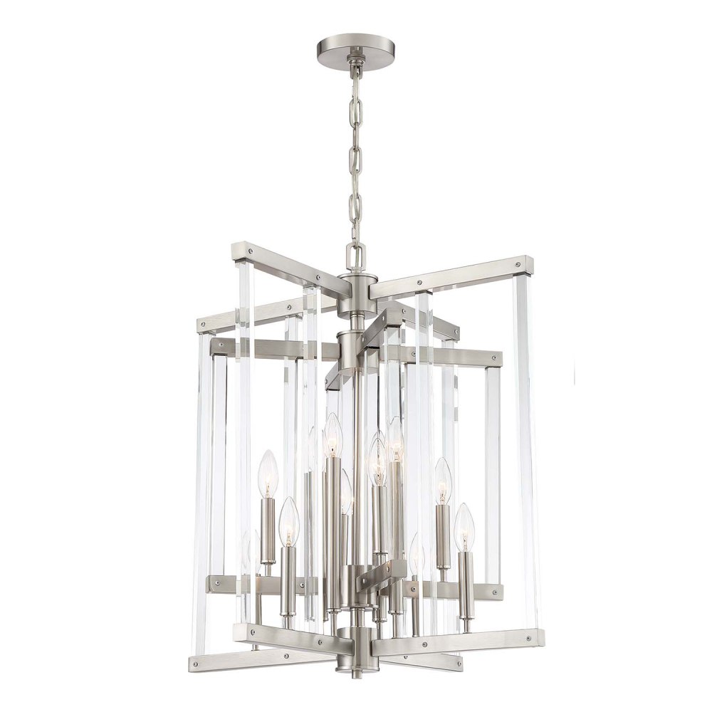 12-Light 24&#34; Geometric Polished Nickel Chandelier