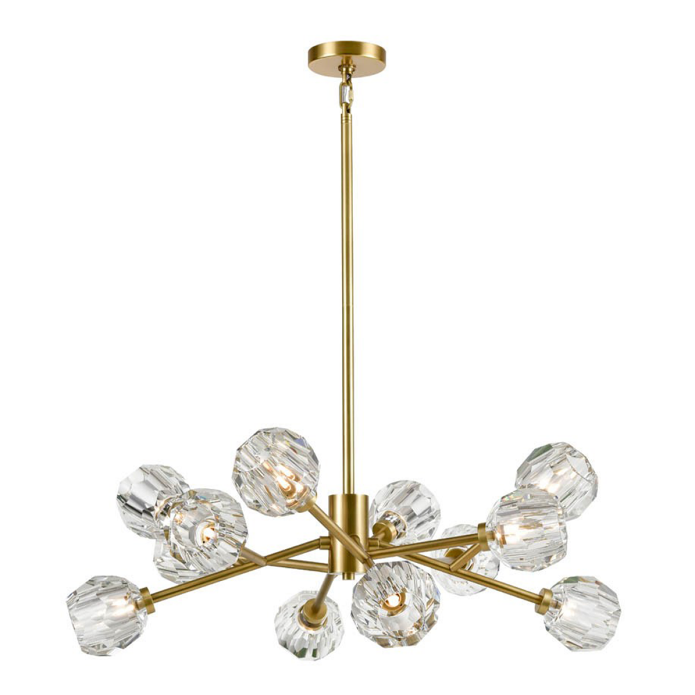 12-Light 35&#34; Modern Sputnik Aged Brass Crystal Chandelier