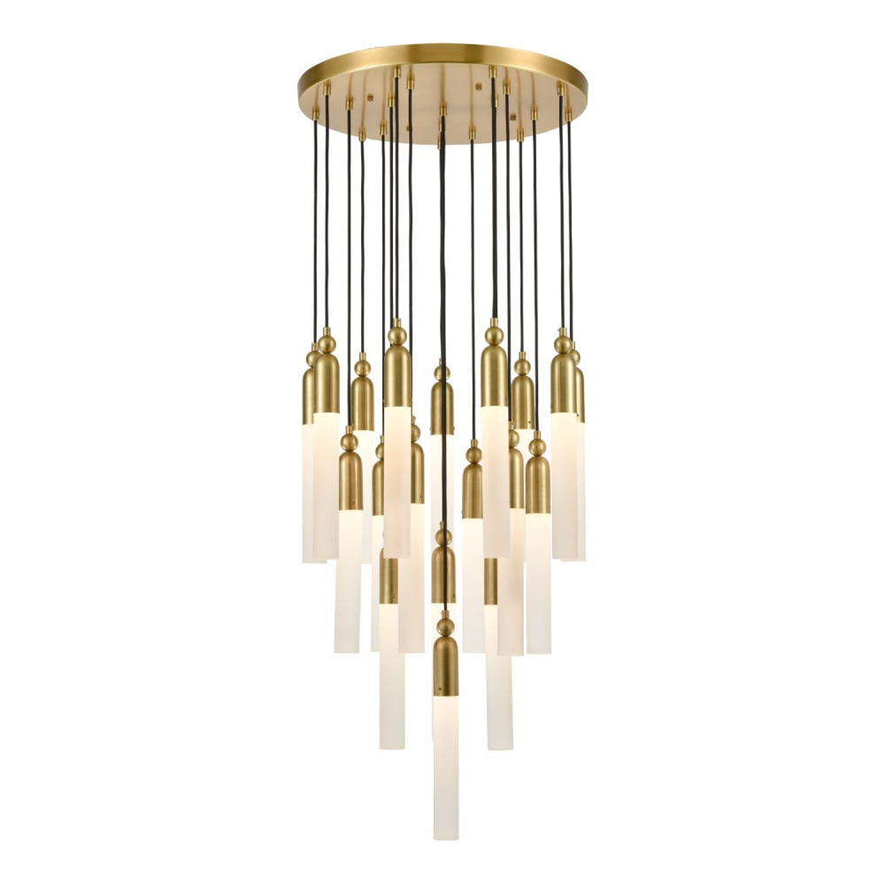 19-Light 25&#34; Cylindrical Glass Aged Brass Multi Pendant