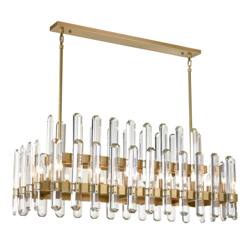 14-Light 48&#34; 2-Tier Aged Brass Rectangular Crystal Chandelier