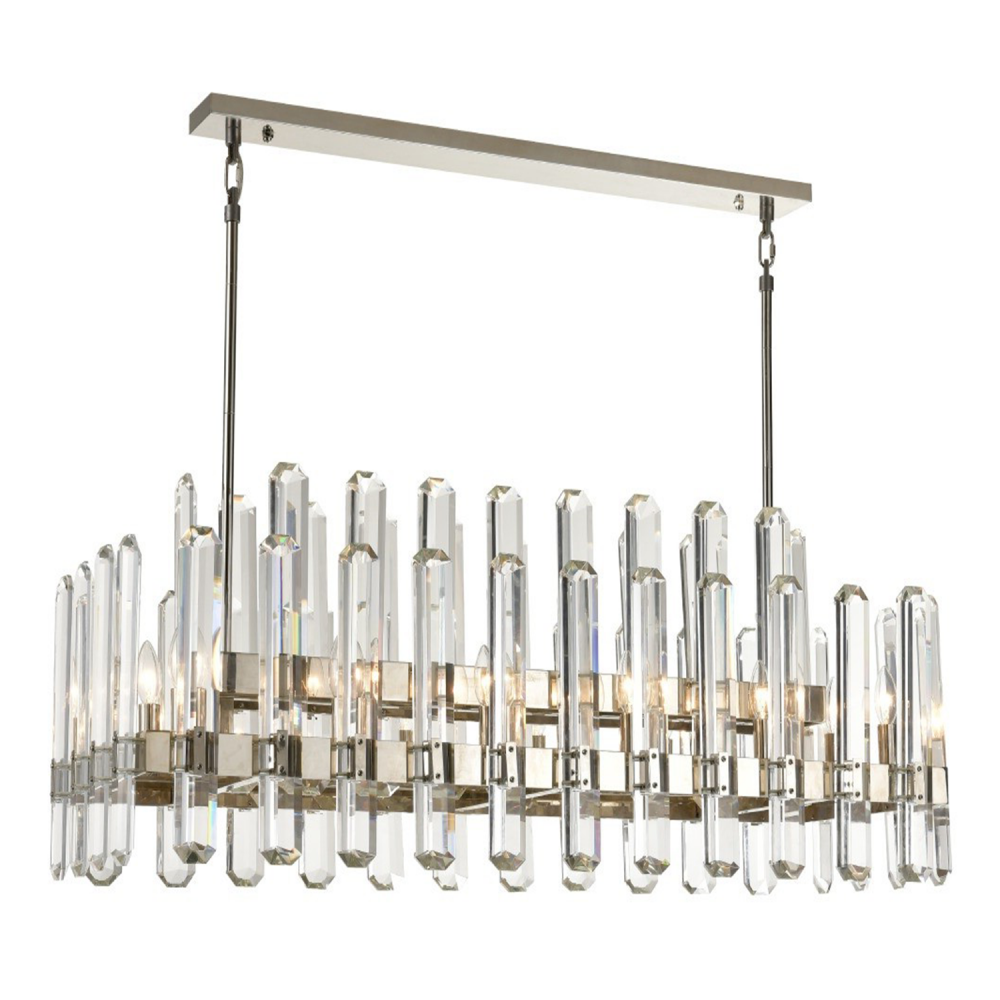 14-Light 48&#34; 2-Tier Polished Nickel Rectangular Crystal Chandelier