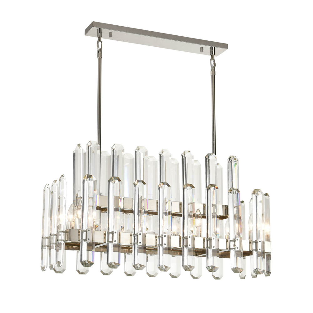 10-Light 36&#34; 2-Tier Polished Nickel Rectangular Crystal Chandelier