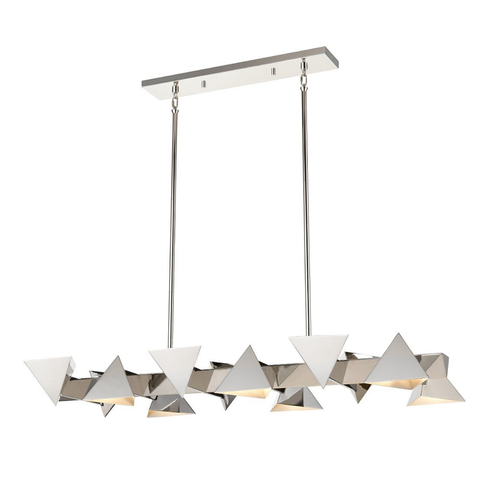 12-Light Geometric Triangular Polished Nickel Linear Pendant