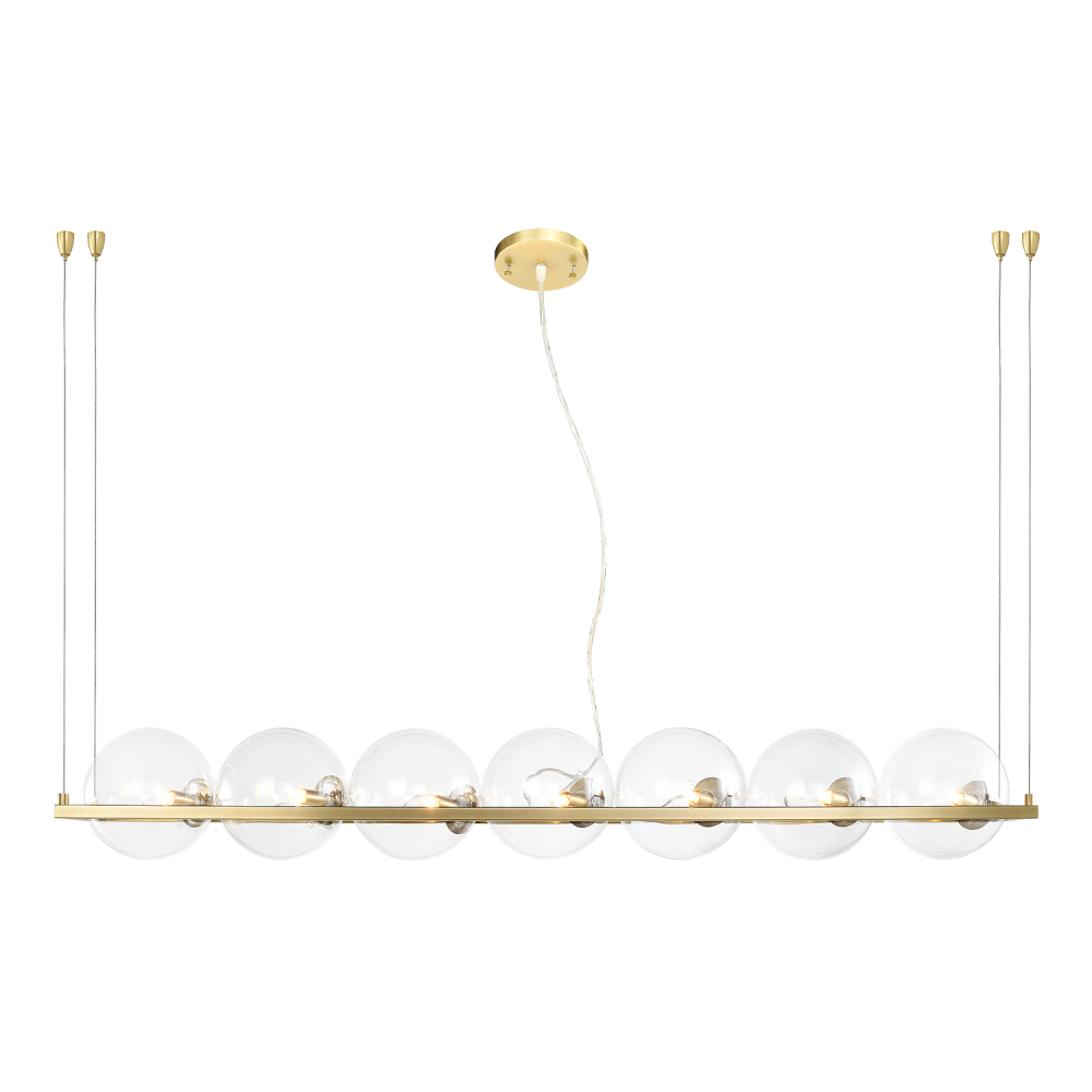 7-Light 50&#34; Aged Brass Linear Globe Chandelier