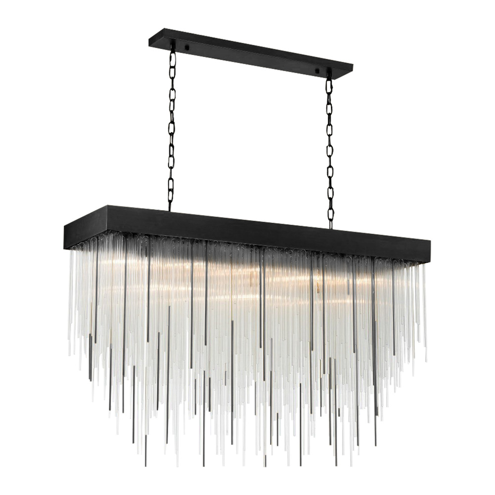 27-Light 60&#34; Rectangular Satin Brushed Black Convertible Flush Crystal Chandelier