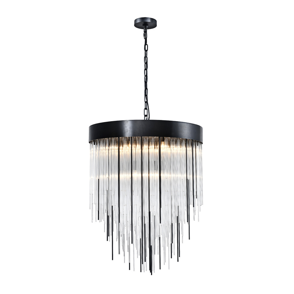 9-Light 24&#34; Round Satin Brushed Black Convertible Flush Crystal Chandelier