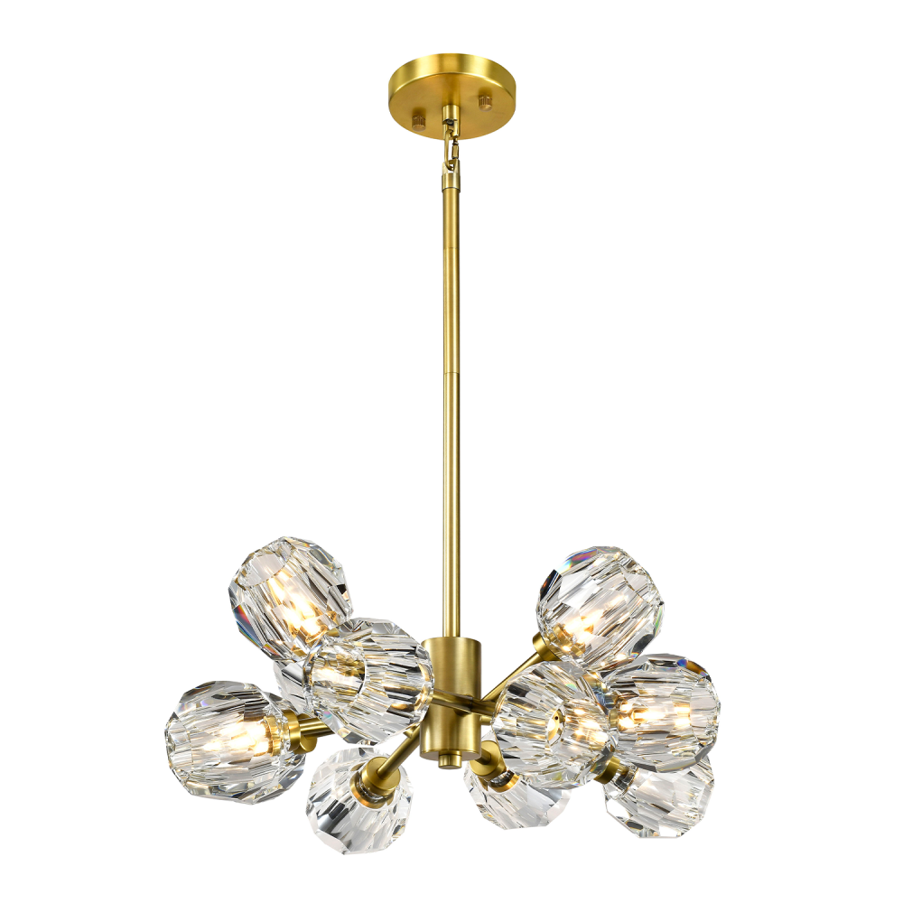 12-Light 24&#34; Modern Sputnik Aged Brass Crystal Chandelier