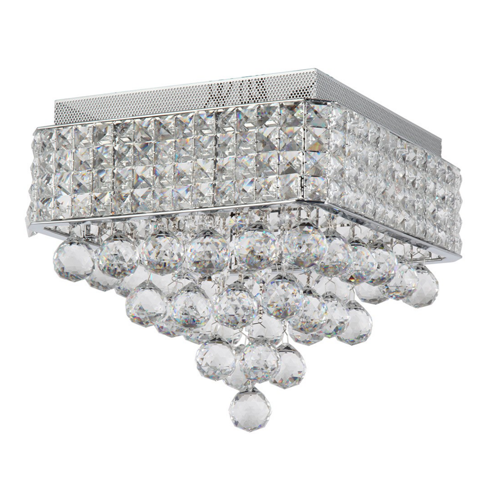 4-Light 12&#34; Square Crystal Flush Mount