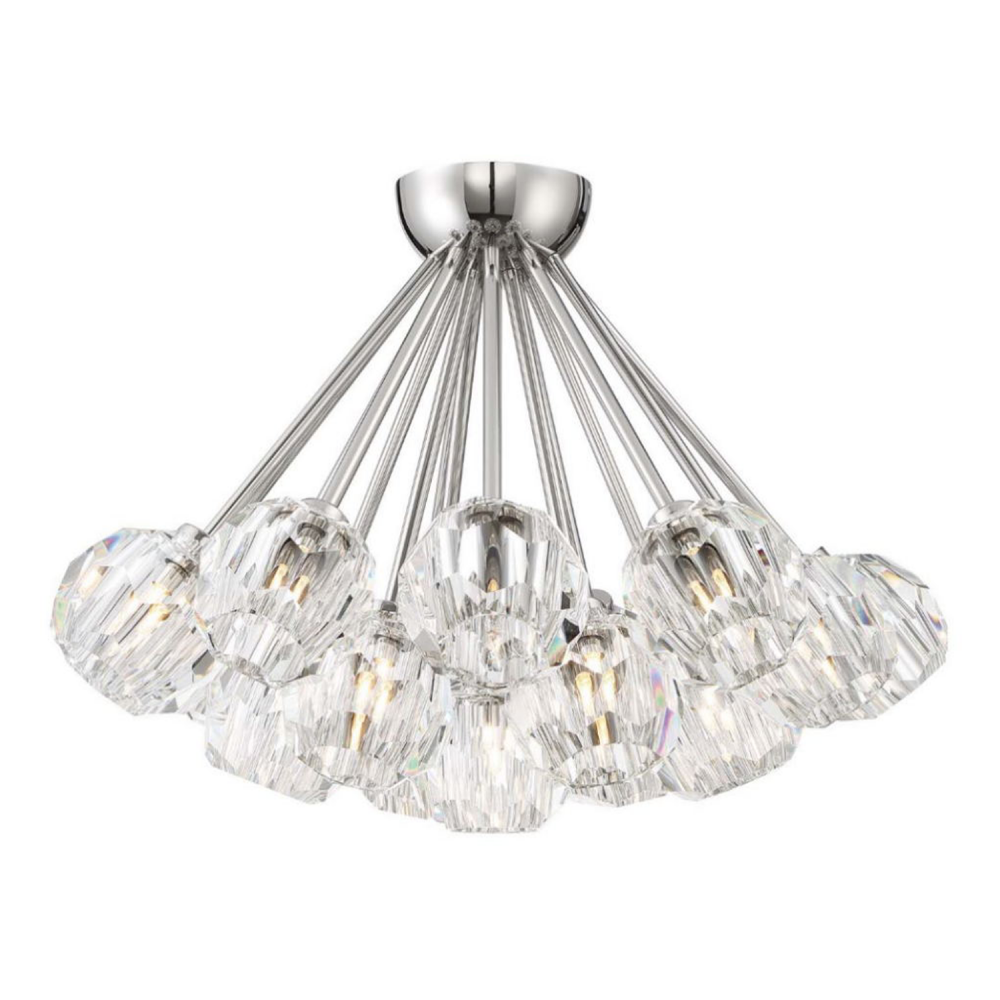 18-Lighting 24&#34; Polished Nickel Clustered Crystal Semi-Flush Mount