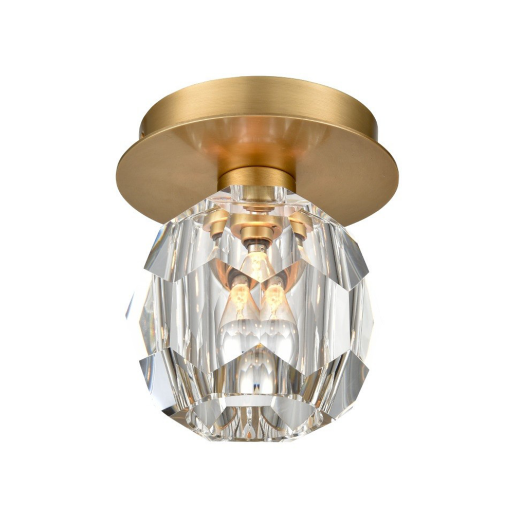 5&#34; Single Aged Brass Crystal Mini-Flush Mount