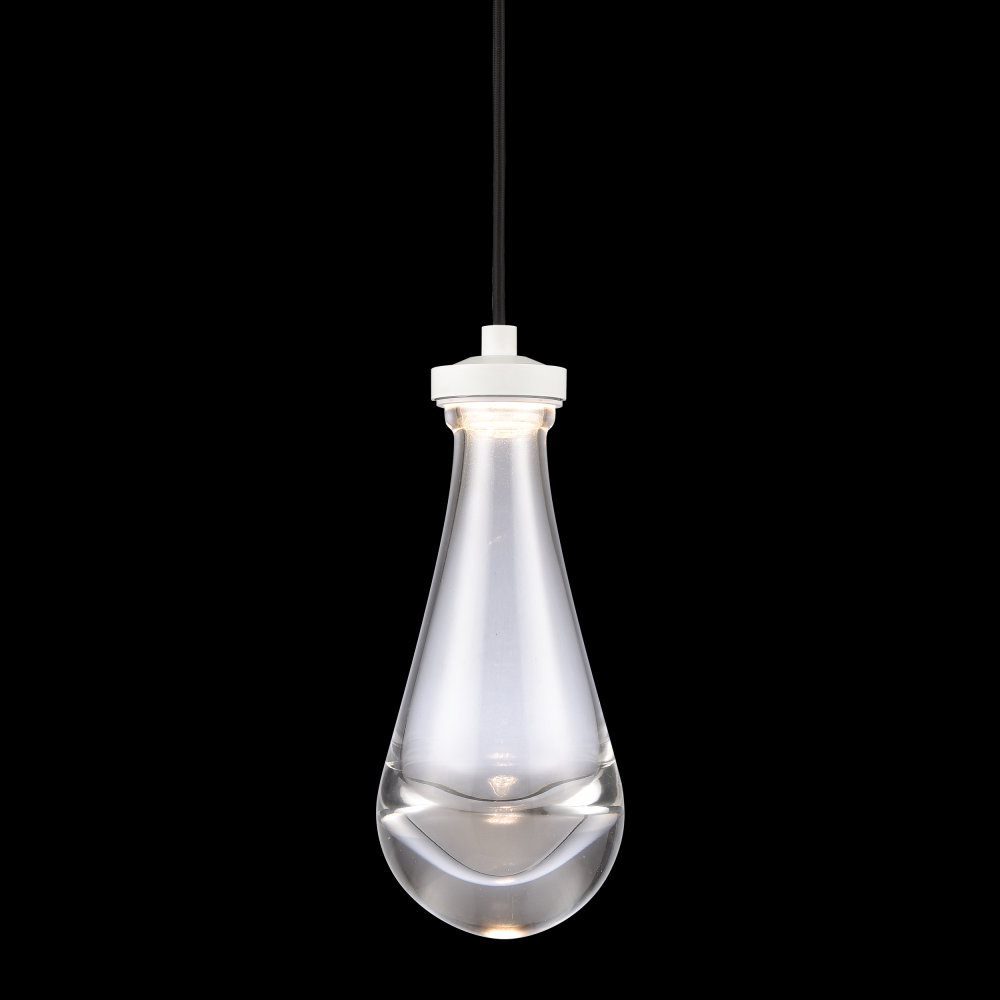 LED 3CCT 1-Light Heavy Clear Rain Drop Glass Matte White Mini-Pendant Light