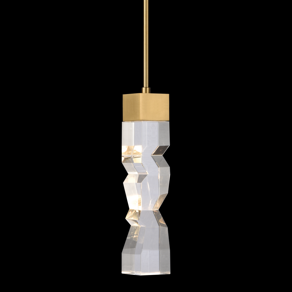 LED 3CCT 1-Light 3&#34;x3&#34; Carved Crystal Aged Brass Mini-Pendant