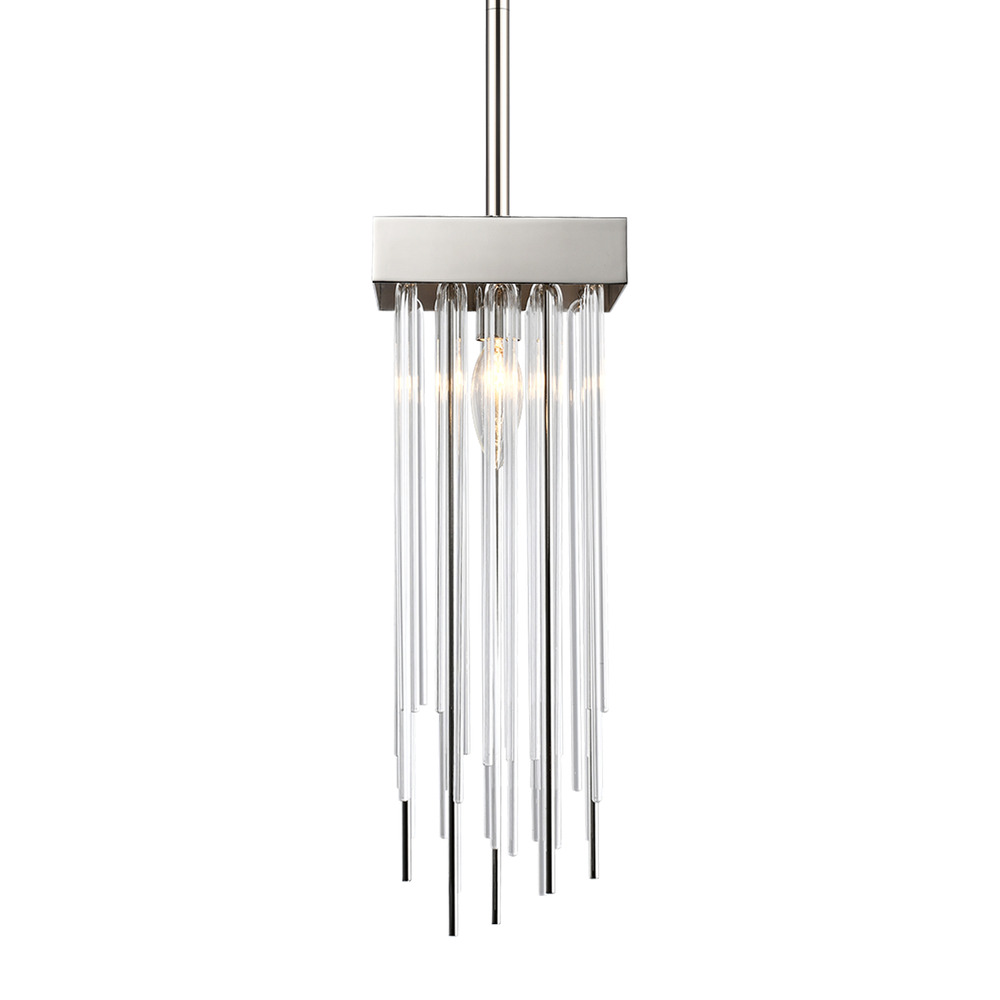 1-Light 6&#34; Square Polished Nickel Convertible Flush Crystal Mini-Pendant Light