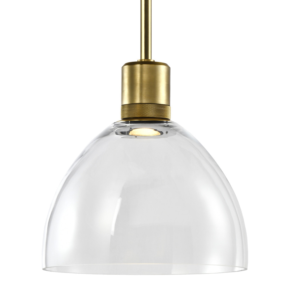 10&#34; LED 3CCT Clear Dome Glass Pendant Light and Aged Brass Metal Finish