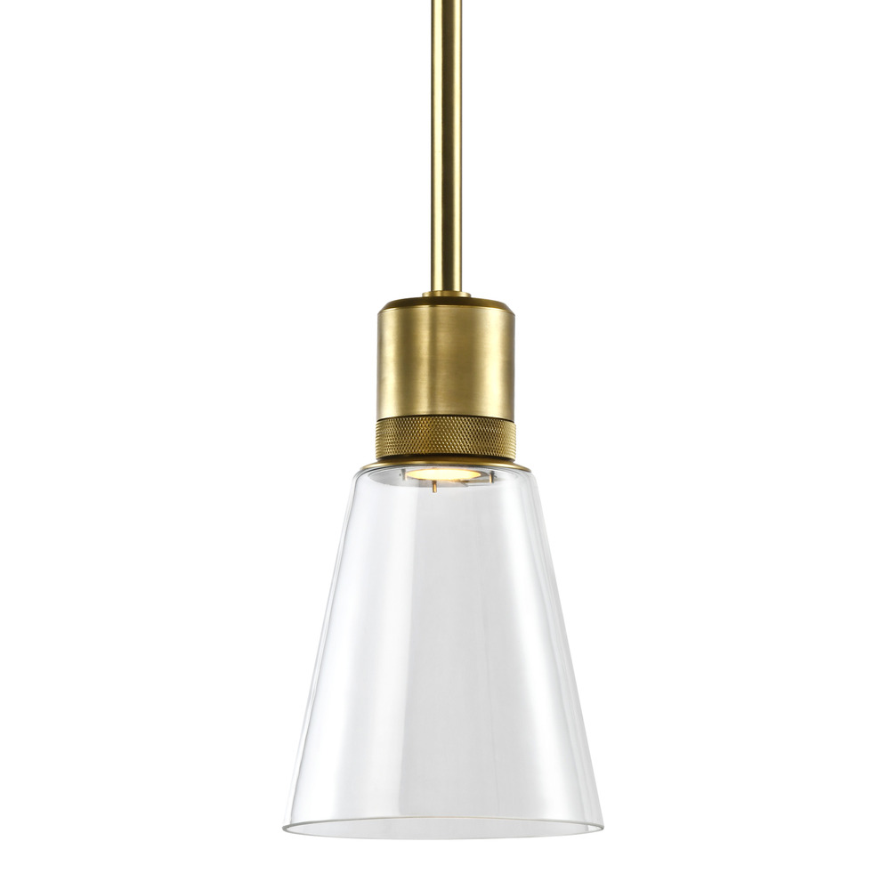 7&#34; LED 3CCT Clear Bell Glass Pendant Light, Aged Brass Metal Finish