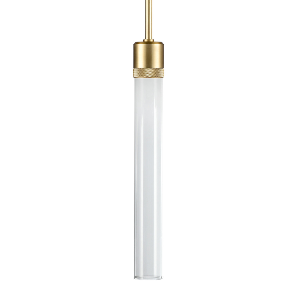 3&#34; LED 3CCT Vertical Cylindrical Pendant Light, 18&#34; Clear Glass and Aged Brass Finish