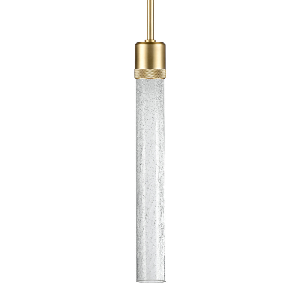 3&#34; LED 3CCT Vertical Cylindrical Pendant Light, 18&#34; Crackled Glass and Aged Brass Finish