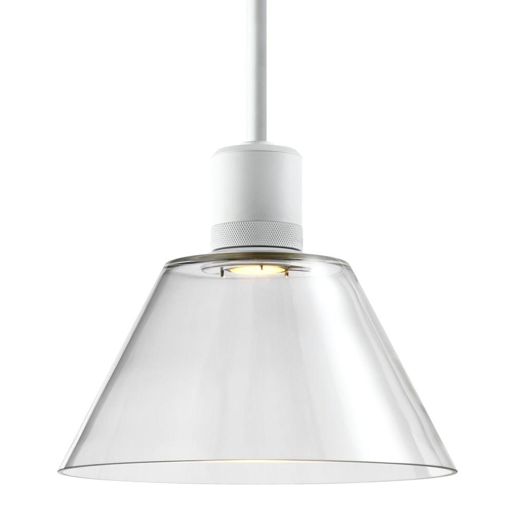 12&#34; LED 3CCT Clear Cone Glass Pendant Light and Matte White Metal Finish