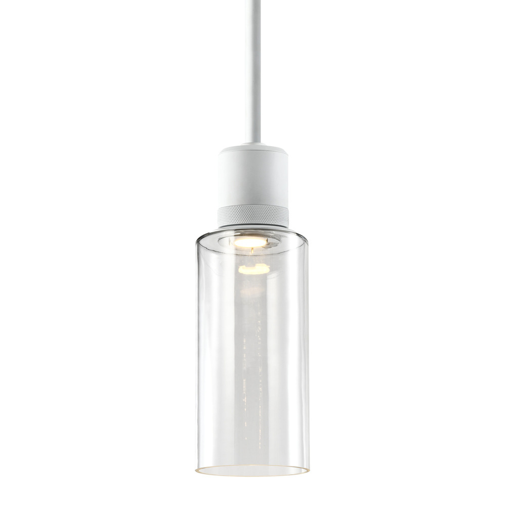 6&#34; LED 3CCT Cylindrical Drum Pendant Light, 12&#34; Clear Glass and Matte White Metal Finish