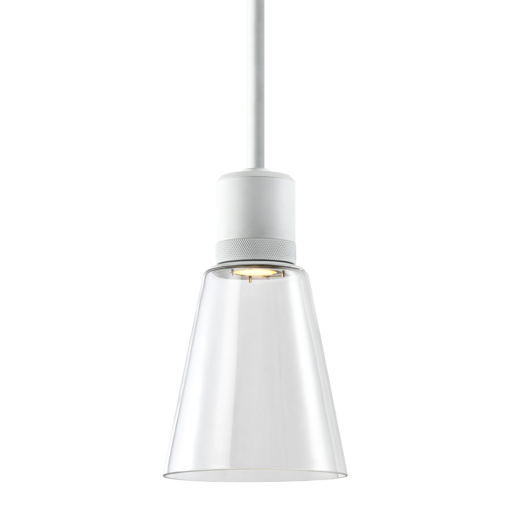 7&#34; LED 3CCT Clear Bell Glass Pendant Light, Matte White Metal Finish