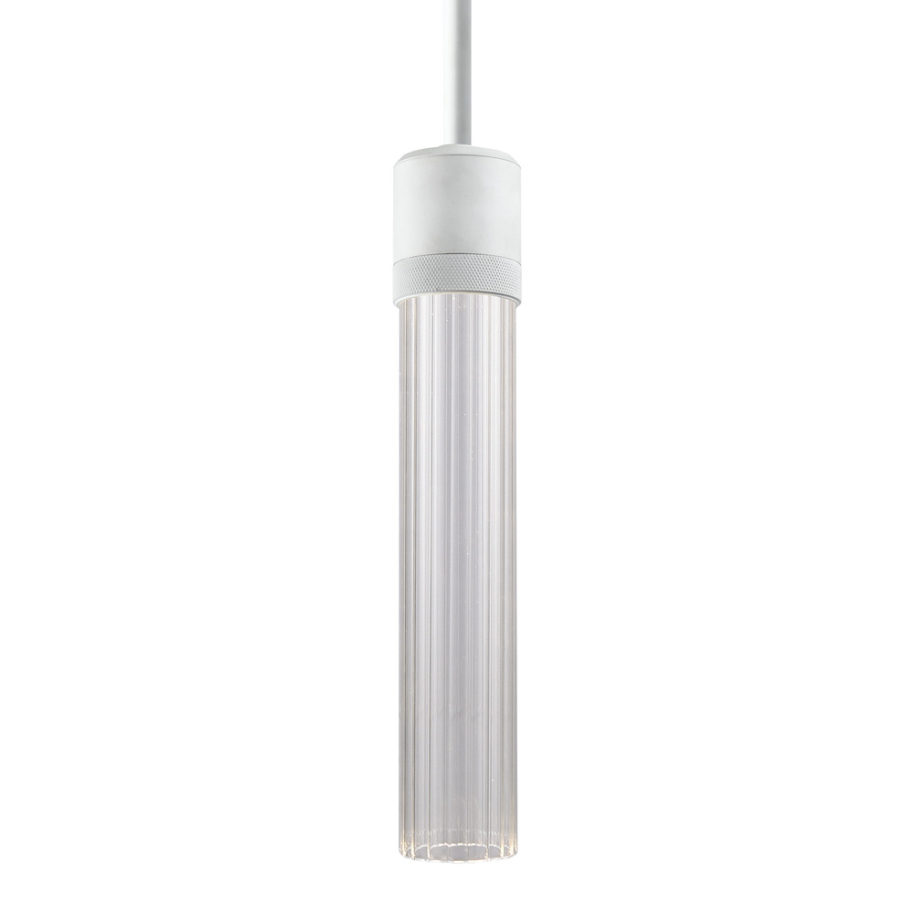 3&#34; LED 3CCT Vertical Cylindrical Pendant Light, 12&#34; Fluted Glass and Matte White Finish