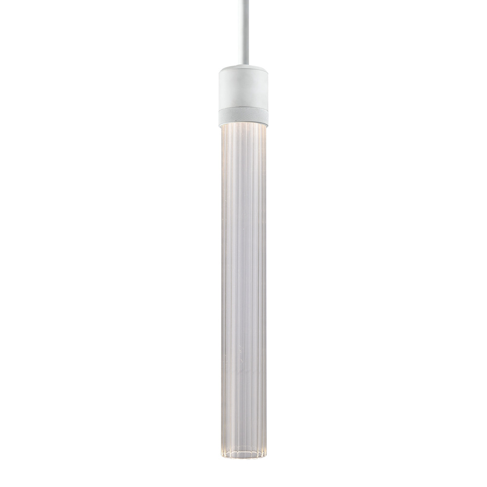 3&#34; LED 3CCT Vertical Cylindrical Pendant Light, 18&#34; Fluted Glass and Matte White Finish