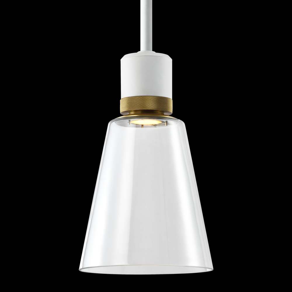 7&#34; LED 3CCT Clear Bell Glass Pendant Light, Matte White with Brass Metal Finish