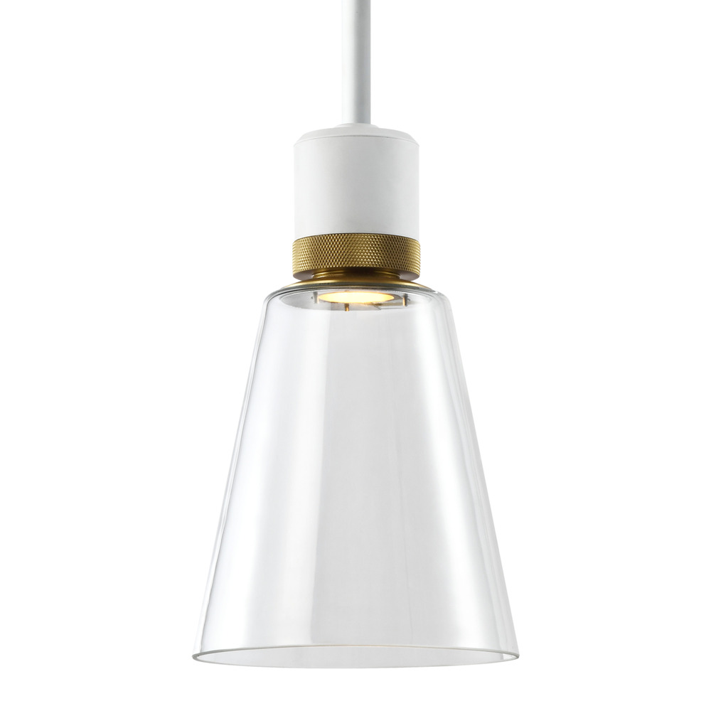 7&#34; LED 3CCT Clear Bell Glass Pendant Light, Matte White with Brass Metal Finish