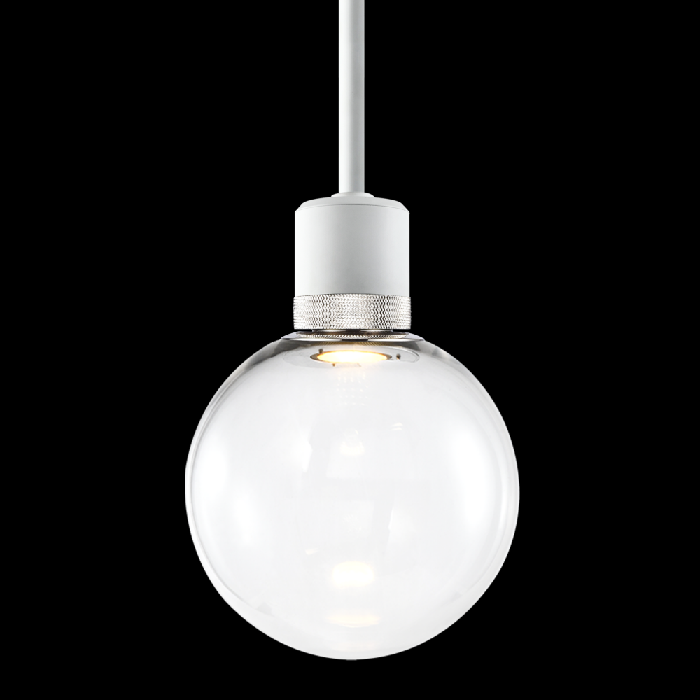 8&#34; LED 3CCT Clear Globe Glass Pendant Light and Matte White with Nickel Metal Finish