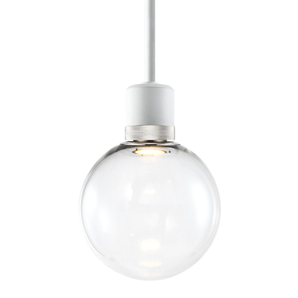 8&#34; LED 3CCT Clear Globe Glass Pendant Light and Matte White with Nickel Metal Finish