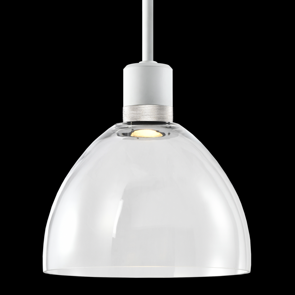 10&#34; LED 3CCT Clear Dome Glass Pendant Light and Matte White with Nickel Metal Finish