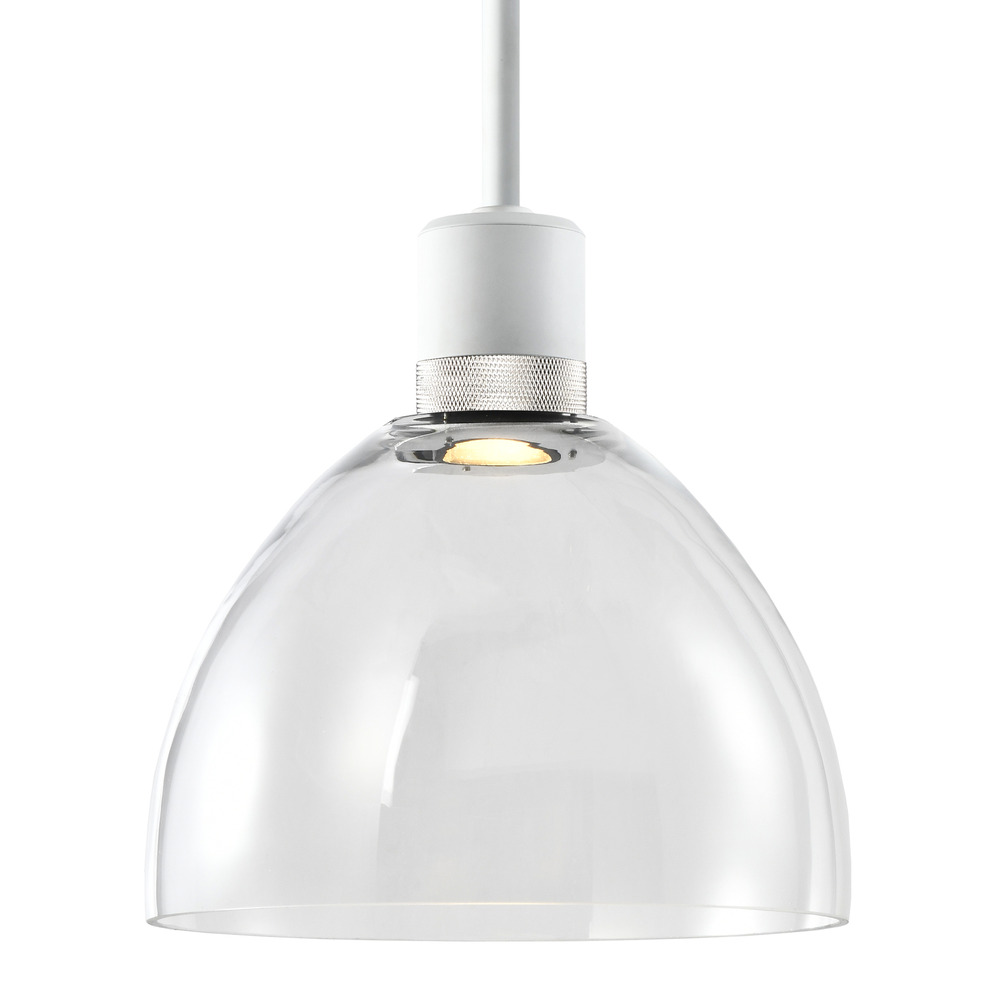 10&#34; LED 3CCT Clear Dome Glass Pendant Light and Matte White with Nickel Metal Finish