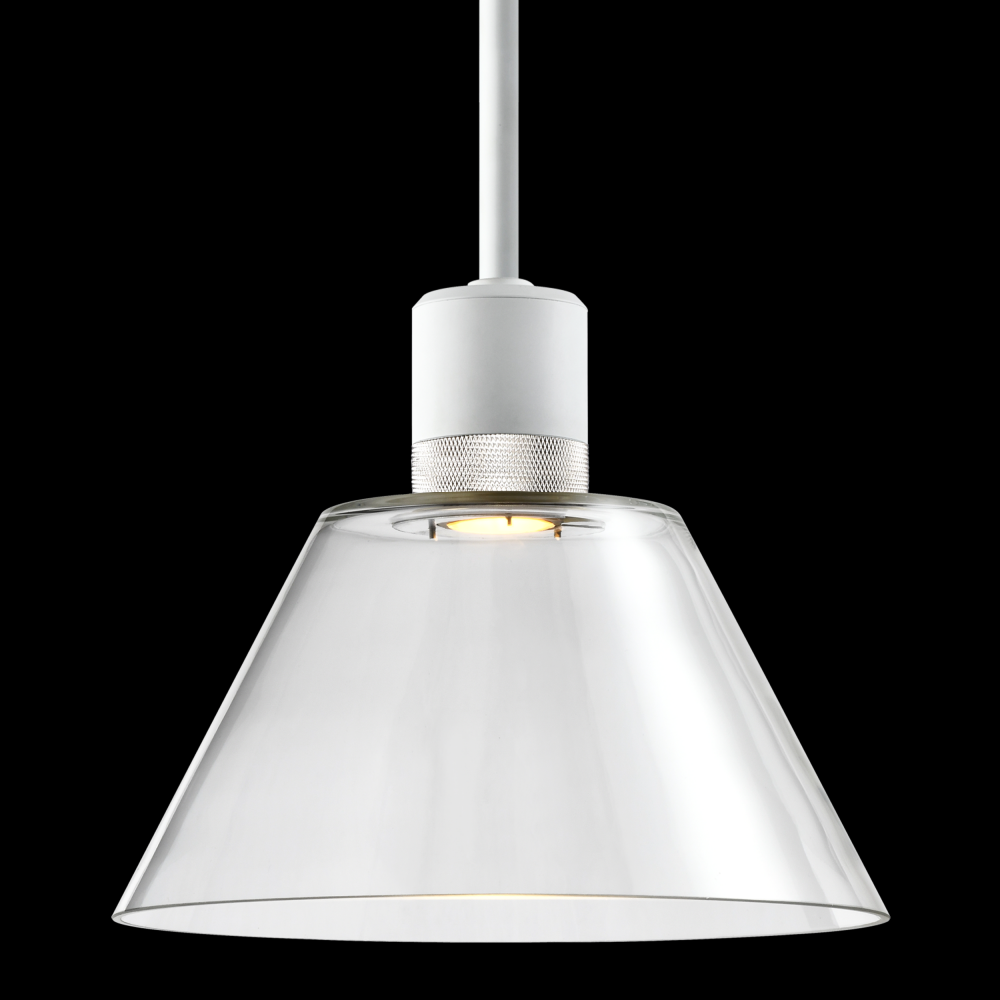 12&#34; LED 3CCT Clear Cone Glass Pendant Light and Matte White with Nickel Metal Finish