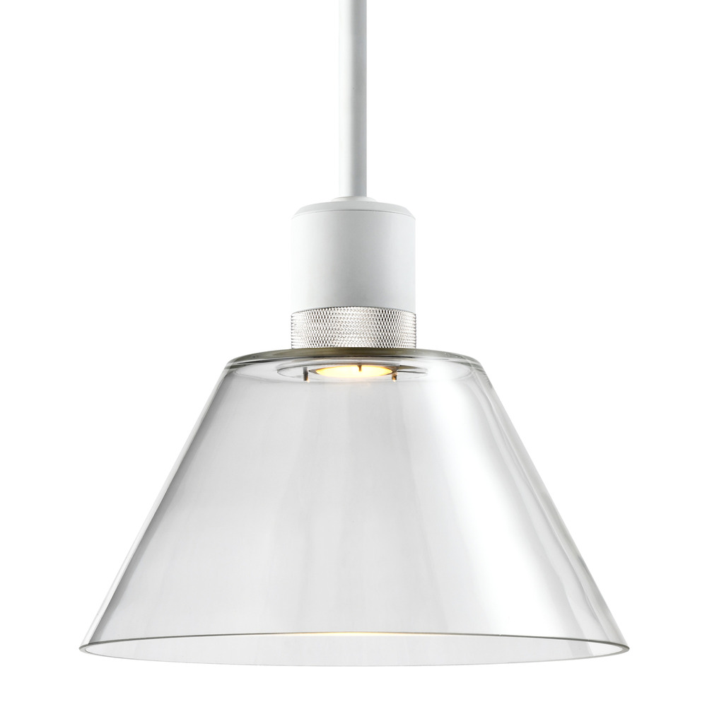 12&#34; LED 3CCT Clear Cone Glass Pendant Light and Matte White with Nickel Metal Finish