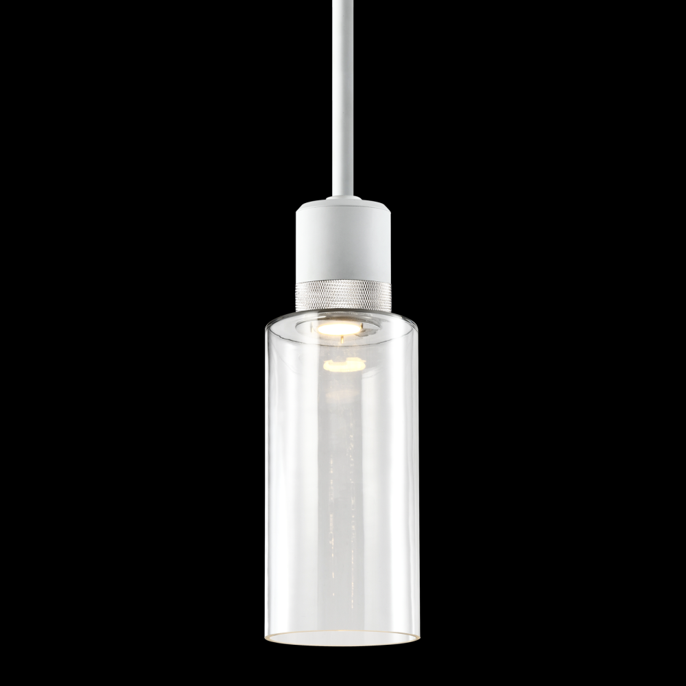 6&#34; LED 3CCT Cylindrical Drum Pendant Light, 12&#34; Clear Glass and Matte White with Nickel Meta
