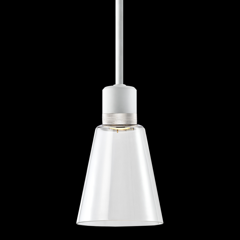 7&#34; LED 3CCT Clear Bell Glass Pendant Light, Matte White with Nickel Metal Finish