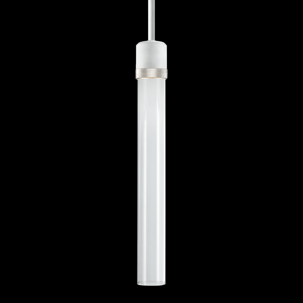 3&#34; LED 3CCT Cylindrical Pendant Light, 18&#34; Clear Glass and Matte White with Nickel Finish