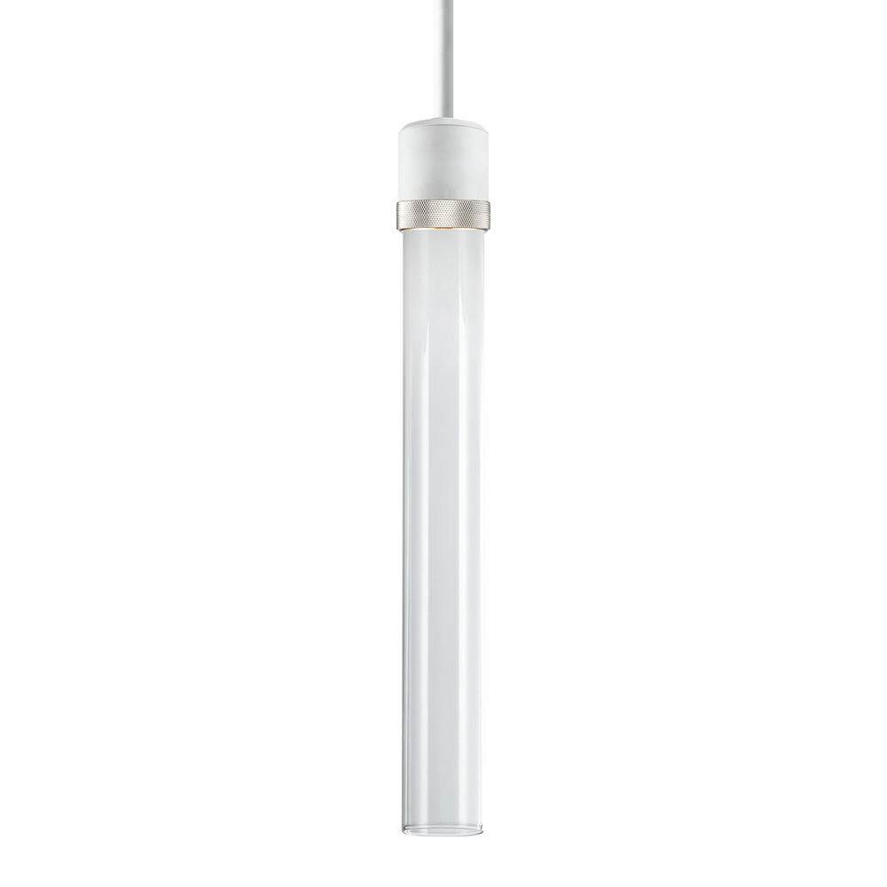 3&#34; LED 3CCT Cylindrical Pendant Light, 18&#34; Clear Glass and Matte White with Nickel Finish