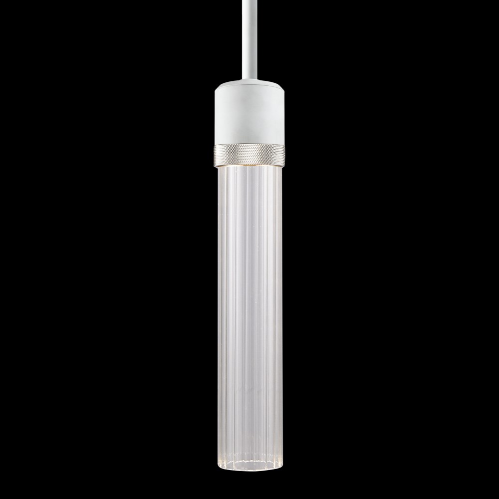 3&#34; LED 3CCT Cylindrical Pendant Light, 12&#34; Fluted Glass and Matte White with Nickel Finish