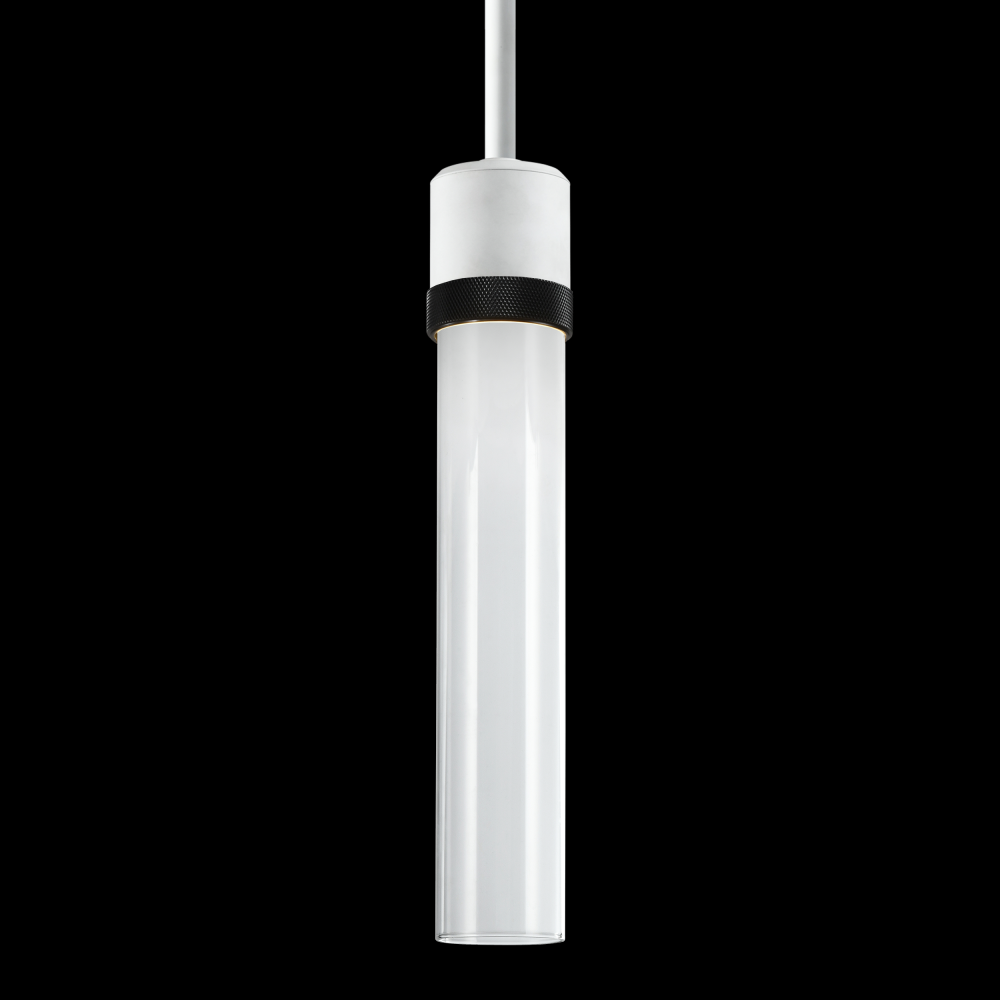 3&#34; LED 3CCT Cylindrical Pendant Light, 12&#34; Clear Glass and Matte White with Black Finish