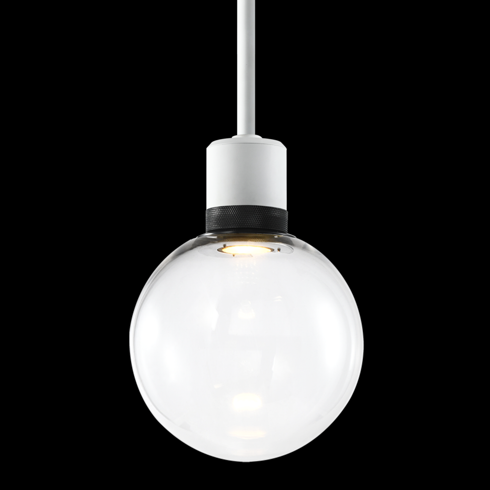 8&#34; LED 3CCT Clear Globe Glass Pendant Light and Matte White with Black Metal Finish