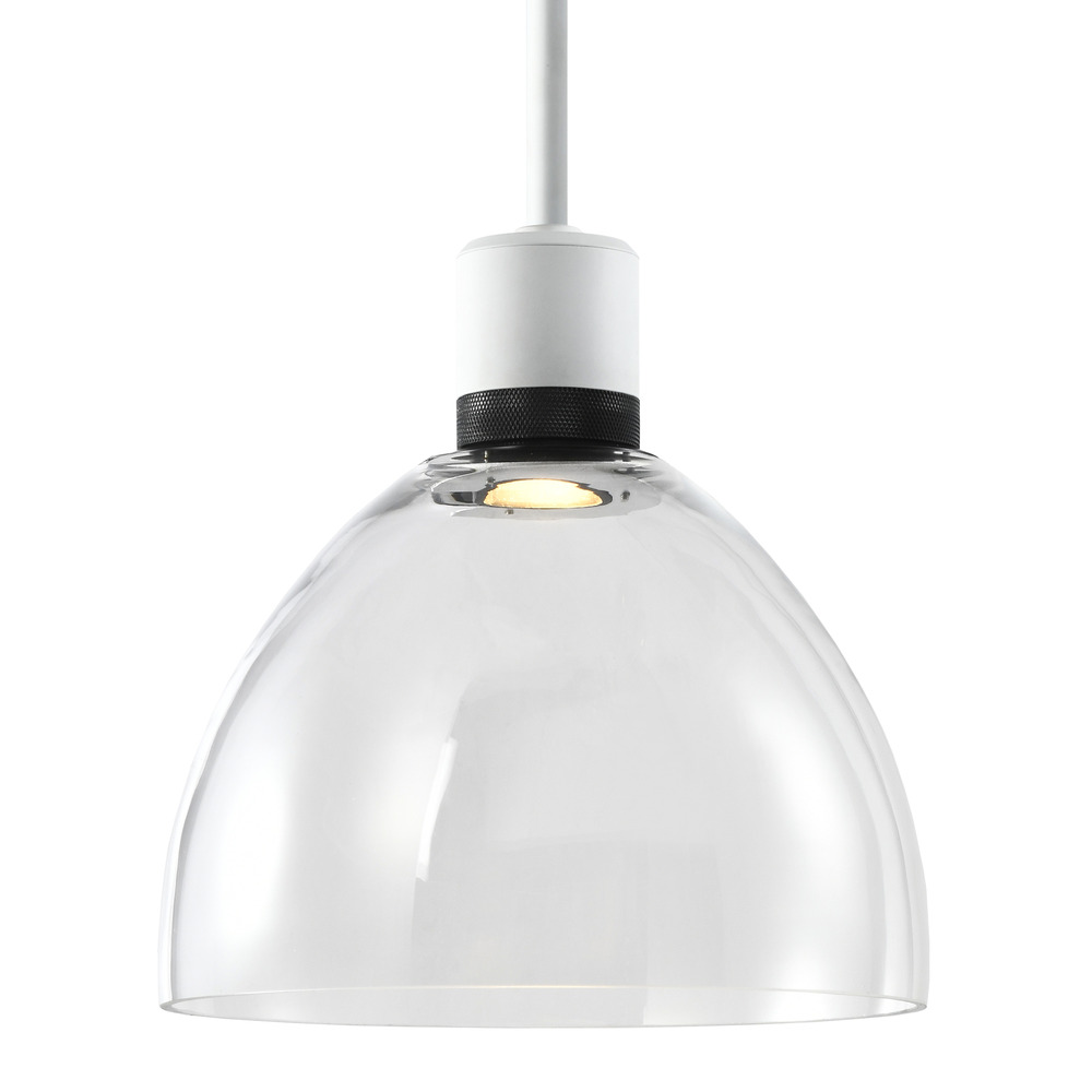 10&#34; LED 3CCT Clear Dome Glass Pendant Light and Matte White with Black Metal Finish