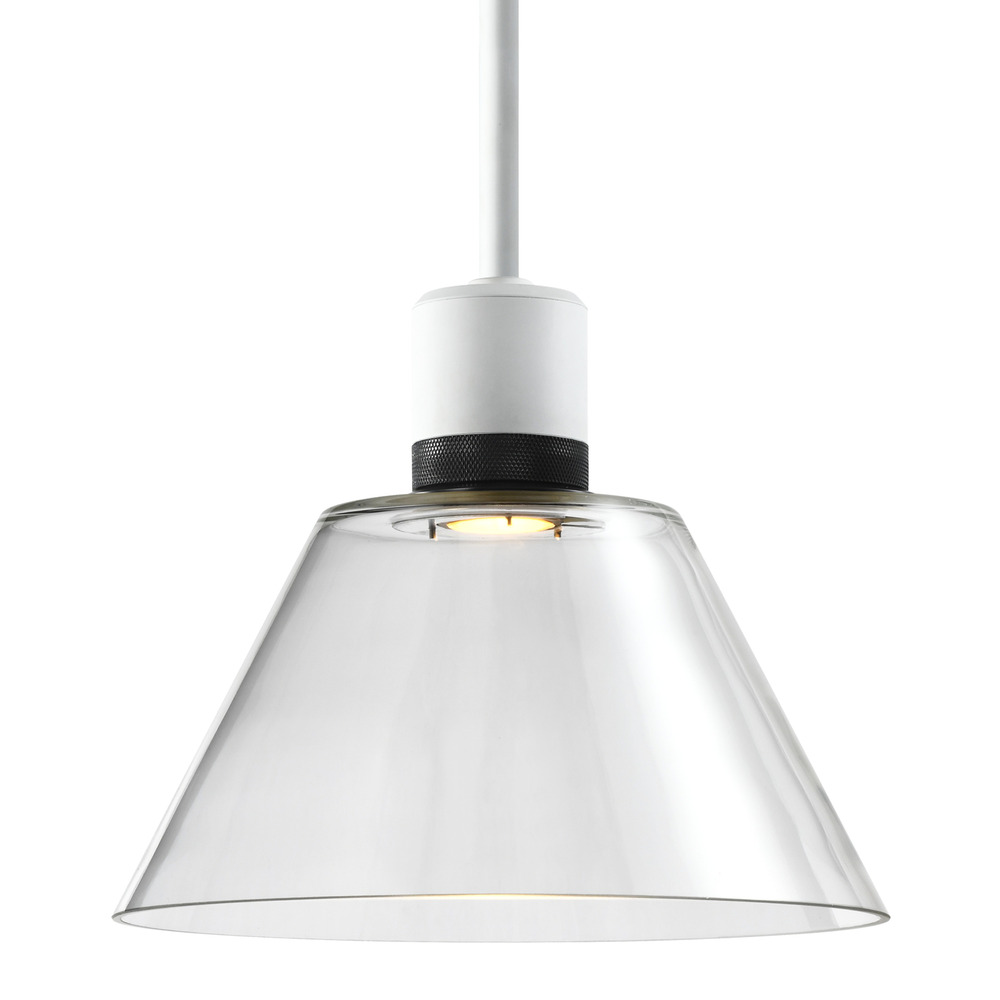 12&#34; LED 3CCT Clear Cone Glass Pendant Light and Matte White with Black Metal Finish