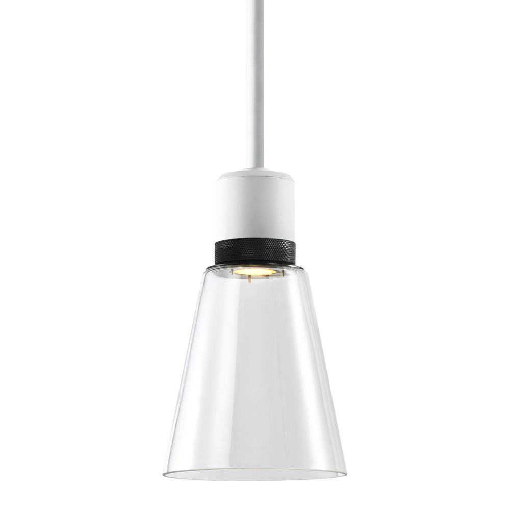 7&#34; LED 3CCT Clear Bell Glass Pendant Light, Matte White with Black Metal Finish