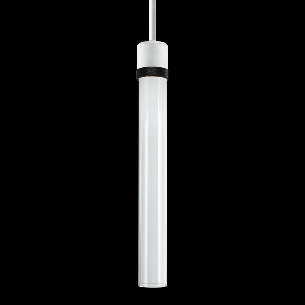 3&#34; LED 3CCT Cylindrical Pendant Light, 18&#34; Clear Glass and Matte White with Black Finish