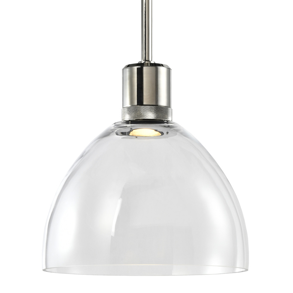 10&#34; LED 3CCT Clear Dome Glass Pendant Light and Polished Nickel Metal Finish